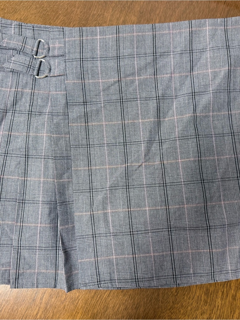 Primark Gray Plaid Skater Skirt with Pink Windowpane Accents